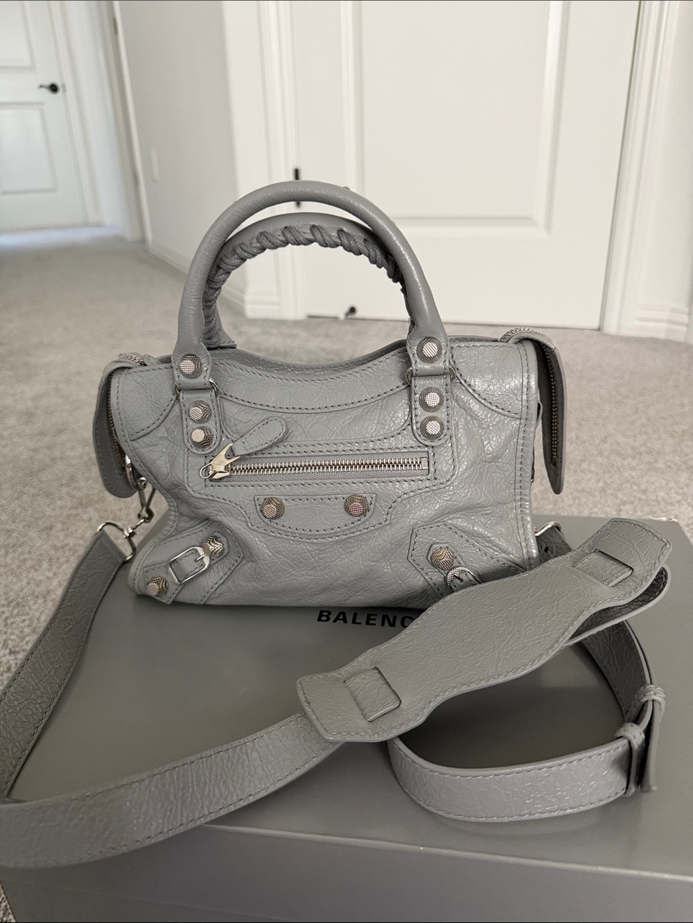 Balenciaga Gray Mini Classic City Handbag